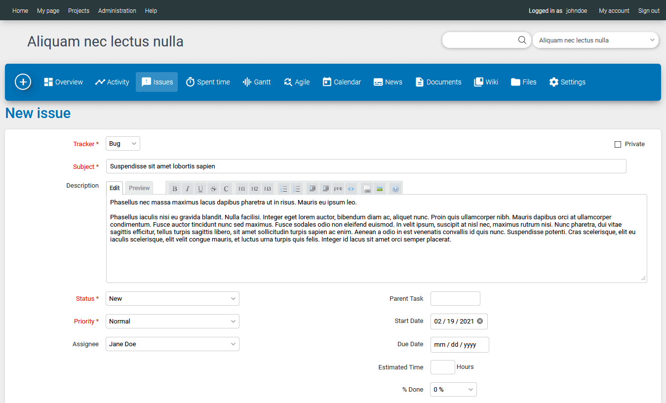 Redmine Theme Create Issue with Classy Blue Horizontal Color