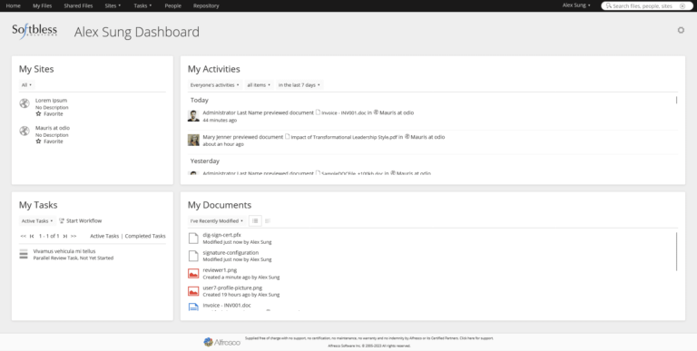 User Dashboard - Gamma Premium Alfresco Theme